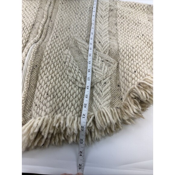 Branigan Weavers Wool Sweater Cape Poncho Beige Collar Full Zip Fringe One Size - Picture 8 of 12